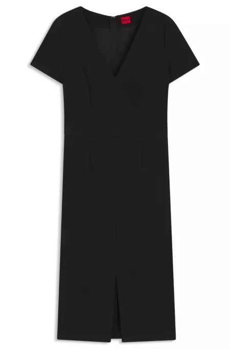 Robe Slim mi-longue en tissu stretch avec col V