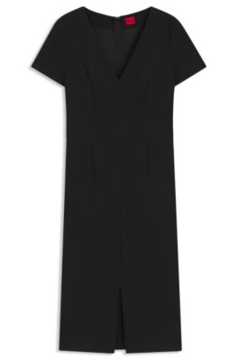 V-neck slim-fit midi dress in stretch fabric