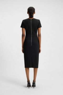 V-neck slim-fit midi dress in stretch fabric, Black