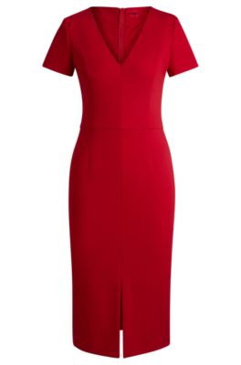【HUGO BOSS】DIESHANA◆Vネック◆半袖 ミディアムドレス HUGO - Vネック スリムフィット ミディドレス ストレッチ