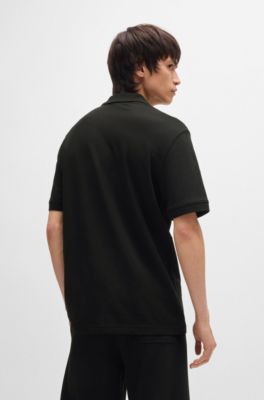 Cotton-piqu&eacute; polo shirt with double logo, Black