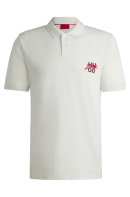 Cotton-piqu&eacute; polo shirt with double logo, White
