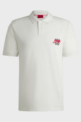 Cotton-piqu&eacute; polo shirt with double logo, White