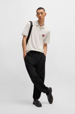 Cotton-piqu&eacute; polo shirt with double logo, White