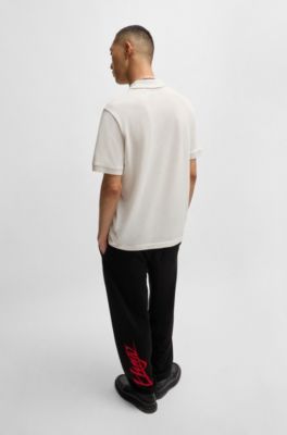 Cotton-piqu&eacute; polo shirt with double logo, White