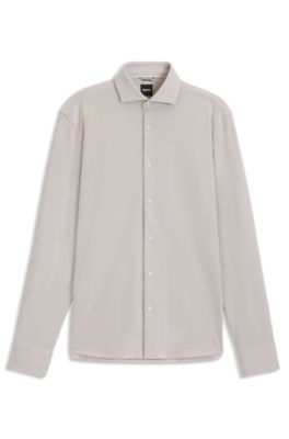 Casual-fit shirt in micro-check stretch cotton, Beige Patterned