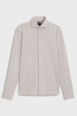 Casual-fit shirt in micro-check stretch cotton, Beige Patterned