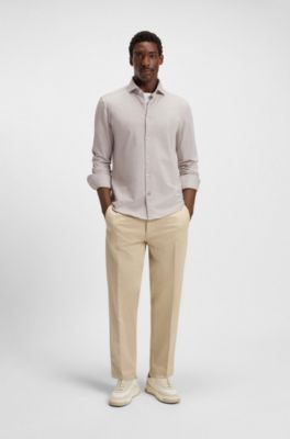 Casual-fit shirt in micro-check stretch cotton, Beige Patterned