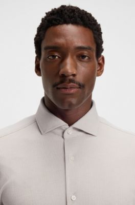 Casual-fit shirt in micro-check stretch cotton, Beige Patterned