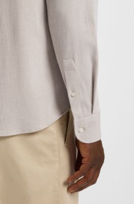Casual-fit shirt in micro-check stretch cotton, Beige Patterned