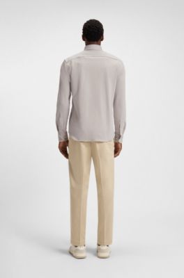 Casual-fit shirt in micro-check stretch cotton, Beige Patterned