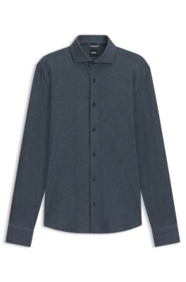 Casual-fit shirt in micro-check stretch cotton, Dark Blue