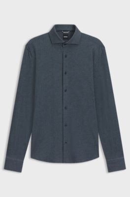 Casual-fit shirt in micro-check stretch cotton, Dark Blue