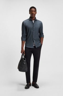 Casual-fit shirt in micro-check stretch cotton, Dark Blue