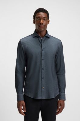 Casual-fit shirt in micro-check stretch cotton, Dark Blue
