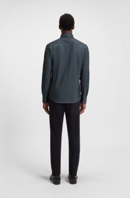 Casual-fit shirt in micro-check stretch cotton, Dark Blue