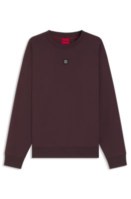 Sweater van een katoenmix met tweedelige logopatch, Donkerrood