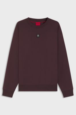 Cotton-blend sweatshirt with stacked-logo badge, Dark Red