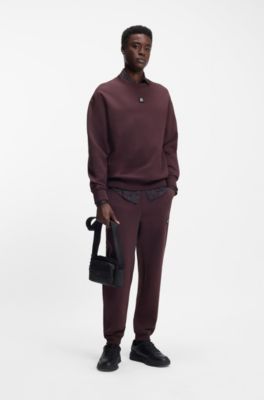 Cotton-blend sweatshirt with stacked-logo badge, Dark Red