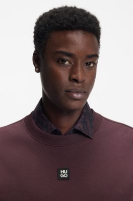 Sweat en coton m&eacute;lang&eacute; &agrave; badge logot&eacute; revisit&eacute;, Rouge sombre