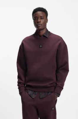 Sweat en coton m&eacute;lang&eacute; &agrave; badge logot&eacute; revisit&eacute;, Rouge sombre