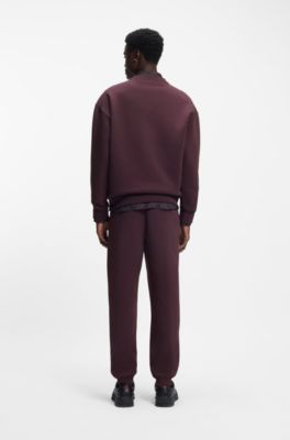 Cotton-blend sweatshirt with stacked-logo badge, Dark Red