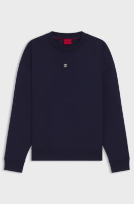 Cotton-blend sweatshirt with stacked-logo badge, Dark Blue