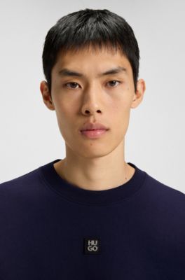 Felpa in misto cotone con targhetta con logo scomposto, Blu scuro