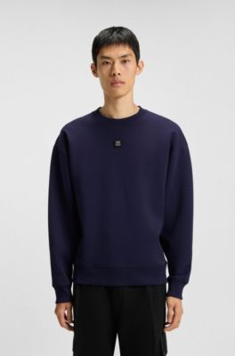 Cotton-blend sweatshirt with stacked-logo badge, Dark Blue