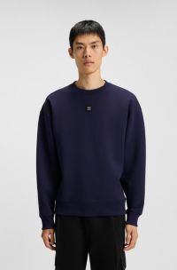 Cotton-blend sweatshirt with stacked-logo badge, Dark Blue