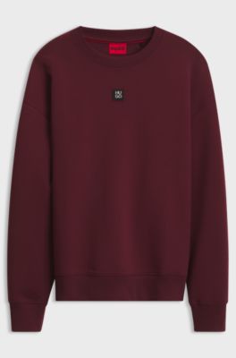 Cotton-blend sweatshirt with stacked-logo badge, Dark Red