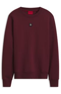 Cotton-blend sweatshirt with stacked-logo badge, Dark Red