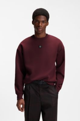Cotton-blend sweatshirt with stacked-logo badge, Dark Red