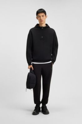Cotton-blend tracksuit bottoms with stacked logo, Black