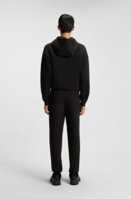 Cotton-blend tracksuit bottoms with stacked logo, Black
