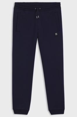 Cotton-blend tracksuit bottoms with stacked logo, Dark Blue