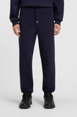 Cotton-blend tracksuit bottoms with stacked logo, Dark Blue
