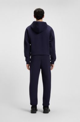 Cotton-blend tracksuit bottoms with stacked logo, Dark Blue