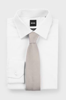 Structured tie in silk-cotton jacquard, Light Beige