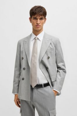 Structured tie in silk-cotton jacquard, Light Beige