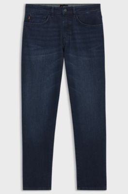 Tapered-fit jeans in pure-blue stretch denim, Dark Blue