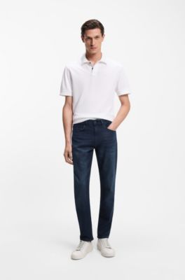 Tapered-fit jeans in pure-blue stretch denim, Dark Blue