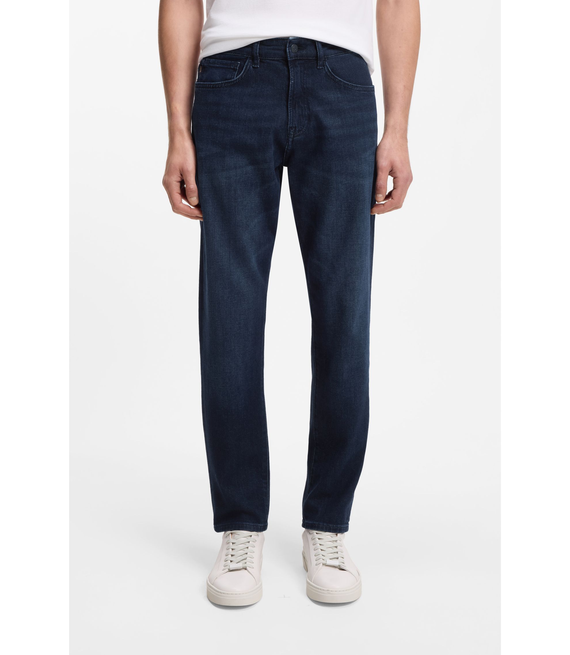 Dunkelblaue Tapered-Fit Jeans aus bequemem Stretch-Denim