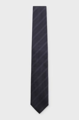 Silk tie with jacquard stripe, Dark Blue