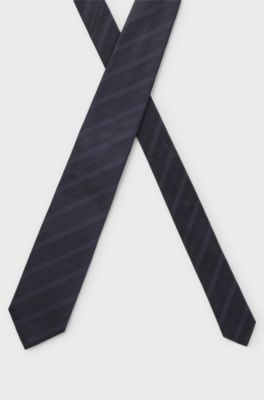 Silk tie with jacquard stripe, Dark Blue