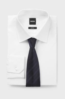 Silk tie with jacquard stripe, Dark Blue