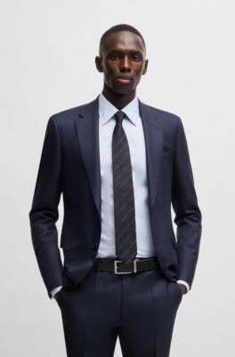 Silk tie with jacquard stripe, Dark Blue