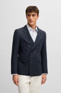 Slim-Fit Sakko aus fein gemusterter Schurwolle, Dunkelblau