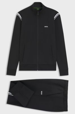 Conjunto de ch&aacute;ndal regular fit de algod&oacute;n el&aacute;stico con apliques a rayas, Negro