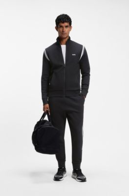 Conjunto de ch&aacute;ndal regular fit de algod&oacute;n el&aacute;stico con apliques a rayas, Negro